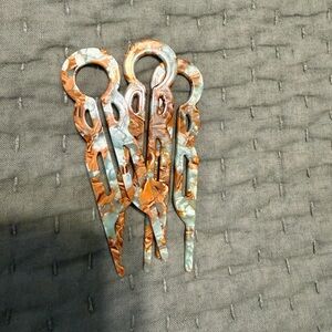 Multicolor Acrylic Hair Fork Set - Swirl Copper & Pale Blue